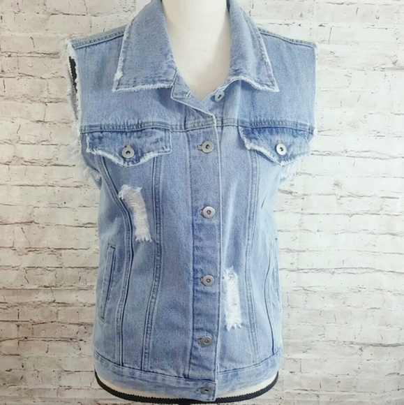 Love Tree Jackets & Blazers - Distressed Denim Jean Jacket Festival Vest